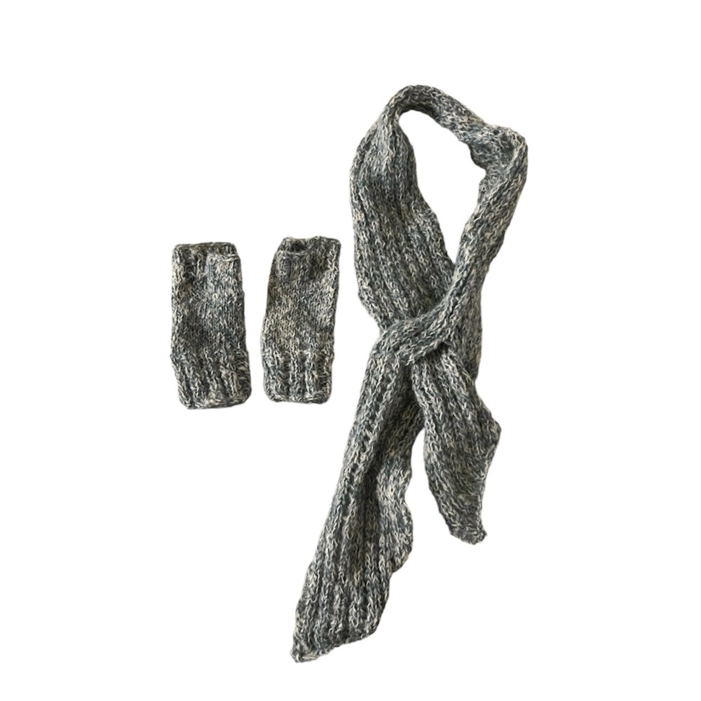 Hand Knitted Scarf and Fingerless Mittens Set